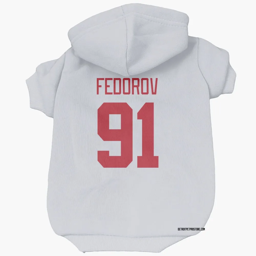 Detroit Red Wings Sergei Fedorov White Pet Hoodie for Dog & Cat